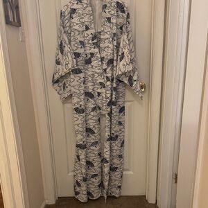 Elegant Black and White Kimono Robe